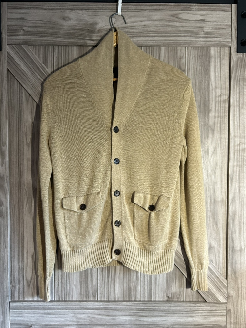 Banana Republic Linen Blend Shawl Collar Cardigan Sweater Safari Tan S (Fits M)